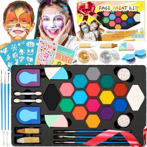 Oukzon Kit Truccabimbi Professionale: 16 Colori, Glitter, Stencil e Accessori per un Divertimento Senza Limiti