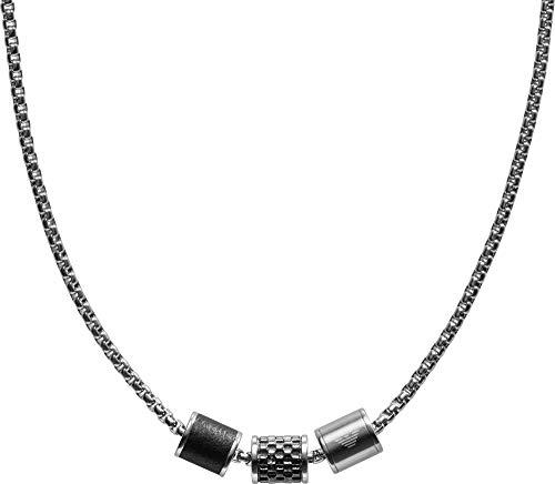 Emporio Armani Collana da uomo in acciaio inossidabile con chiusura a moschettone, Nero inchiostro