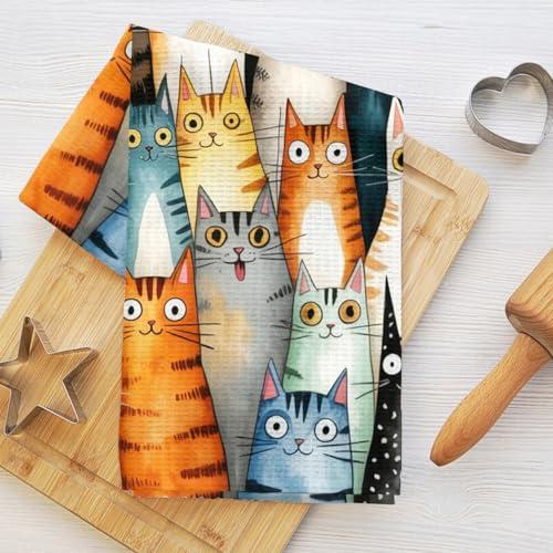 Asciugamani da Cucina Gatto Cartone Animato in Microfibra Assorbente