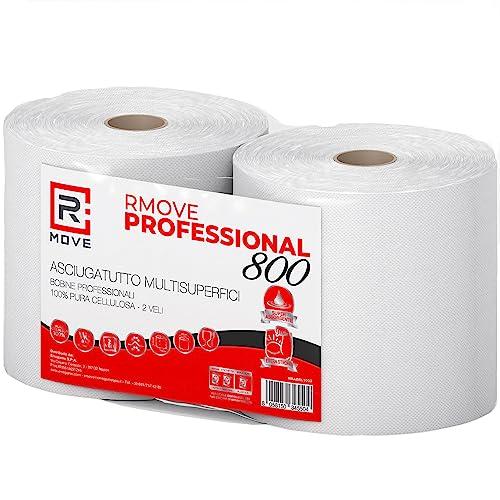 R MOVE 2 Rotoli Carta Asciugatutto 1,7kg Totali, 900 strappi, Lunga Durata Extra Resistente, Bobina carta asciugatutto 2 veli Pura Cellulosa Rotoloni asciugatutto, carta assorbente da cucina