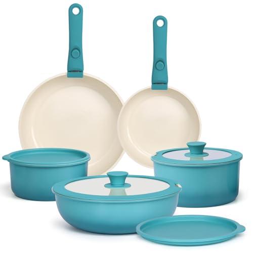 GiPP Set 11 Pezzi Padelle Antiaderenti con Manici Staccabili Blu Gradiente