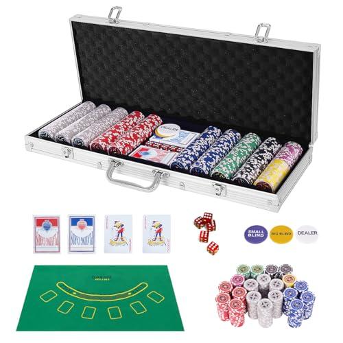 HOMASIS Set da Poker con 500 Fiches Argento