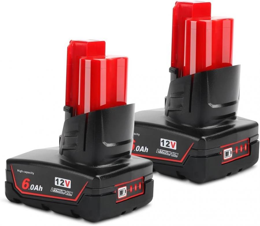 Powarobor 2 Pack M12B6 12V 6.0Ah Batteria di ricambio per Milwaukee