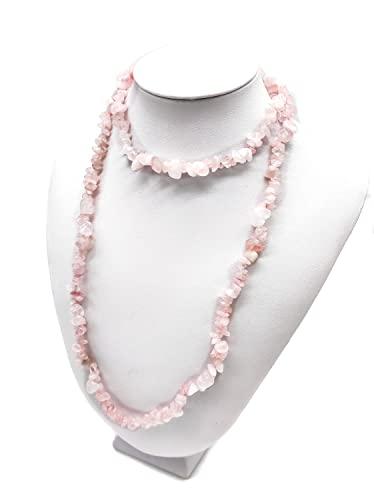 Collana in chips di quarzo rosa fatta a mano