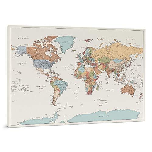 Planisfero da Parete con Puntine - Mappa del Mondo Dettagliata - Stampa su Tela - Diario di Viaggio