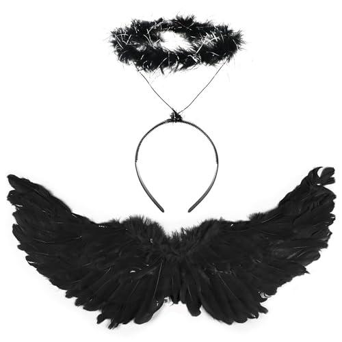 SULOLI Ali d'Angelo Nere con Aureola - Costume da Angelo Adulti e Bambini