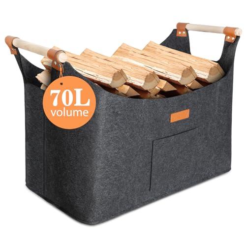 Cesto in Feltro per Legna da Ardere 70L - Robusto, Pieghevole e Multifunzionale