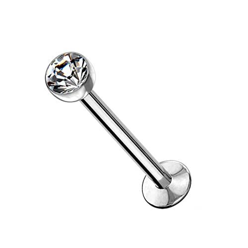 WARRIOR Piercing al Labbro/Labret 10 mm Trago Helix Orecchio Stud Sterile in Acciaio Chirurgico 316L 16G(1,2mm) con Cristallo Bianco 3mm a Filettatura Interna