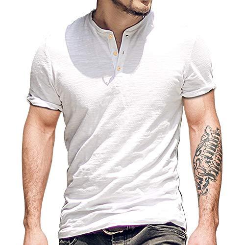 palglg T-shirt Uomo Manica Corta Scollo a V Bianco XL