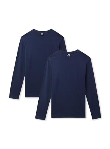 TERRANOVA Maglietta Bianca/Blu Bambino a Manica Lunga in Cotone, Confezione da 2