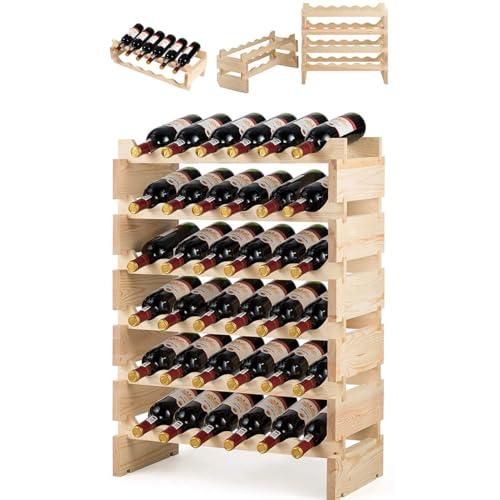 RELAX4LIFE Portabottiglie Vino in Legno per 36 Bottiglie - Cantinetta a 6 Livelli, Scaffale Salvaspazio Vintage