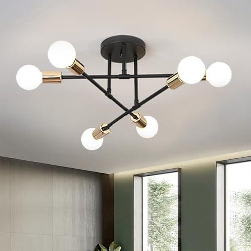Lampadario da Soffitto Industriale YHTlaeh E27, Nero e Oro