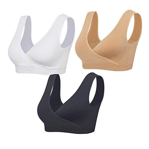 Lemef Reggiseni per Allattamento Senza Fili - Set da 3 Nero, Beige e Bianco (Taglia L)