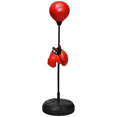 RELAX4LIFE Punching Ball con Guantini Regolabile Rosso/Nero