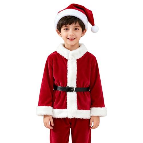 Vestito Babbo Natale Bambino 4 Pezzi - Costume Natalizio per Feste e Cosplay