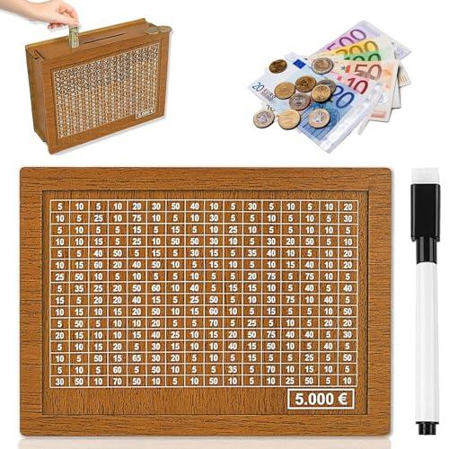 Salvadanaio in Legno Riutilizzabile con Contatore - Obiettivo Risparmio 5000