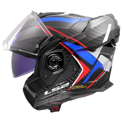 LS2, Casco Moto Modulare ADVANT X CARBON FUTURE II Gloss White Blue, L