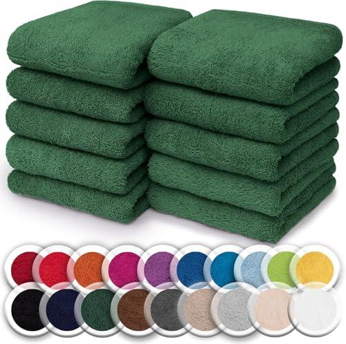 NatureMark Set da 10 panni in spugna per viso e mani – 100% cotone, morbidi e assorbenti – 30×30 cm, Verde Scuro