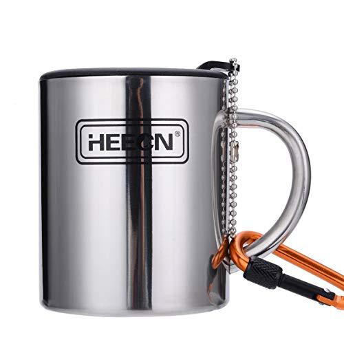 HEECN Tazza da Caffè da Campeggio in Acciaio Inossidabile con Moschettone
