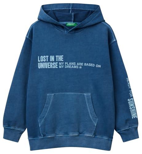 United Colors of Benetton Felpa con Cappuccio Blu Bambino