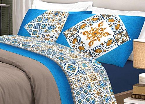 Biancheriaweb Completo Lenzuola Maiolica Singolo Blu
