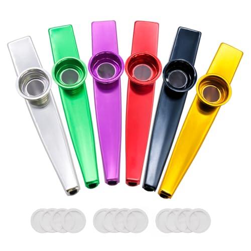 Fansjoy Set di 6 Kazoo in Metallo Colorato con 12 Membrane