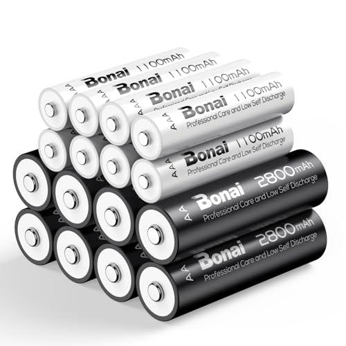 BONAI Batterie Ricaricabili AA AAA Combinate (16 Pezzi)