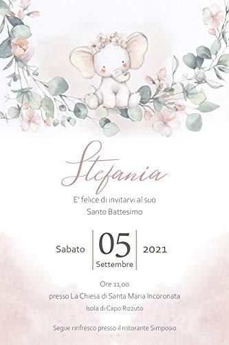 Inviti Battesimo Elefantino Rosa - 10 Biglietti 12x18 cm