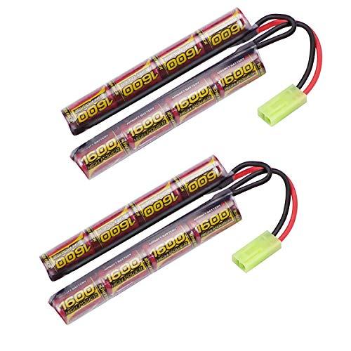 2 pezzi Airsoft Batteria Softair Batteria NiMH Batteria 9.6V 1600mAh per Airsoft AEG, AK47, MP5K, MP5 PDW, RPK, PKM, M4, M110, SR25, M249, M240B, G36, M14 con Connettore Tamiya