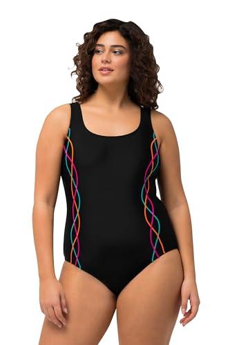 Ulla Popken Costume da Bagno Nero con Pipings e Fascia Sottoseno - Taglia 54