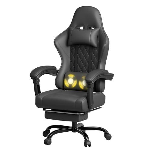 JUMMICO Sedia da Gaming Ergonomica con Massaggio e Poggiapiedi - Nero