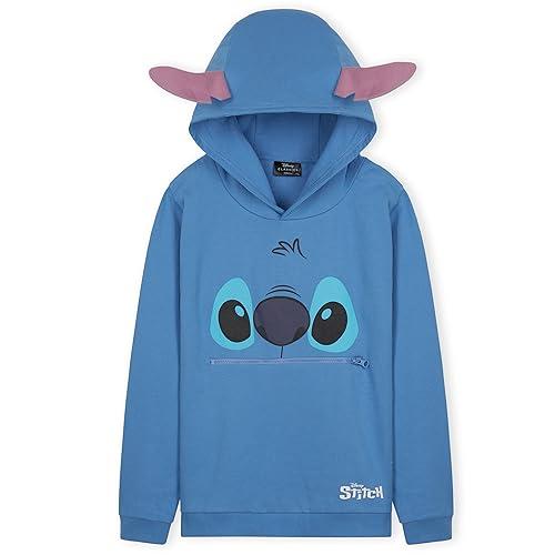 Disney Felpa con Cappuccio Bambina Stitch - Blu, 7-8 Anni