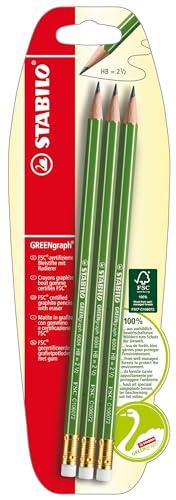 STABILO GREENgraph: Matita in Grafite Ecosostenibile con Gommino - HB - Pack da 3