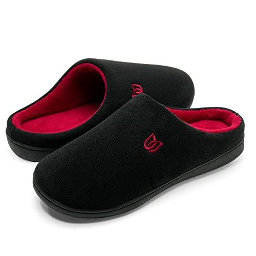 WateLves Pantofole Uomo Unisex Donna Antiscivolo Scarpe Inverno Peluche Morbido Ciabatte in Memory Foam (Nero Rosso, 42/43EU)