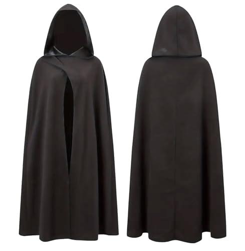 Mantello da Vampiro Nero con Cappuccio - Costume Halloween e Carnevale per Bambini e Adulti