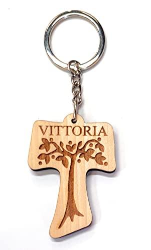 Portachiavi Personalizzato in Legno Tau Francescano e Albero della Vita
