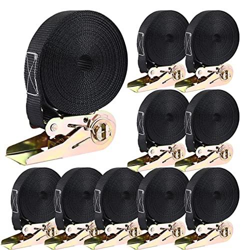 Set di 10 Cinghie di Tensione da 800kg con Cricchetto (6m x 25mm) - Nero