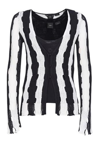 Pinko Havana Cardigan Bande con TRAFORI Maglione Donna, Bianco/Nero