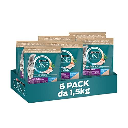 PURINA ONE Bifensis Appetito Difficile Crocchette per Gatti Adulti con Merluzzo e Trota - 6 Sacchi da 1.5kg