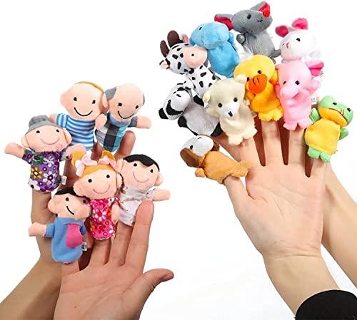Set di 16 Burattini da Dito in Peluche - Animali e Famiglia per Bambini