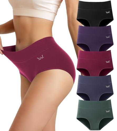 RUIXUE Mutandine da Donna a Vita Alta, Pacco da 5 Slip Traspirante Culotte Comode Elasticizzato Intimo