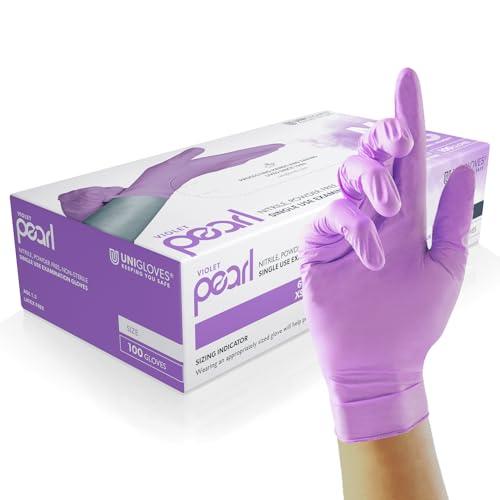 Unigloves Violet Pearl Guanti Monouso in Nitrile - Resistenti, Senza Polvere e Senza Lattice - Adatti per uso Sanitario, Alimentare e Professionale - Confezione da 100, Violetto, Taglia M (GP0073)