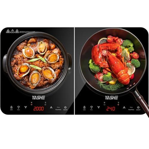 YASHE Piastra a Induzione Doppia - 3500W, 2 Zone di Cottura Indipendenti