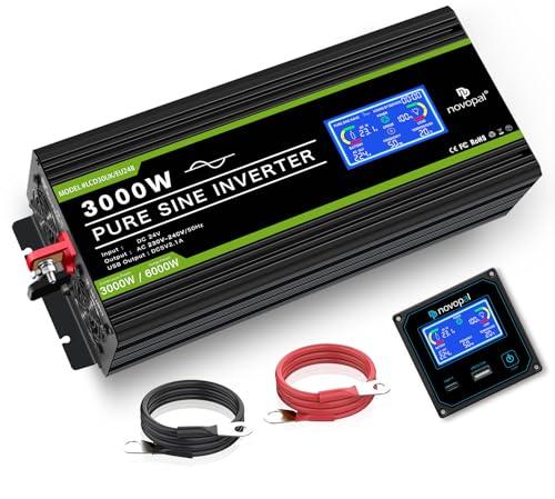 NOVOPAL Inverter di Potenza 3000W Onda Sinusoidale Pura 24V a 220V con LCD e Telecomando