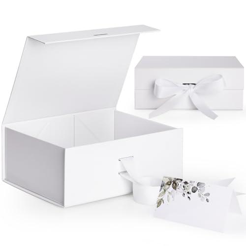 Scatola Regalo Elegante con Chiusura Magnetica, Nastro e Biglietto di Auguri - Bianca, 22x16x8.8 cm