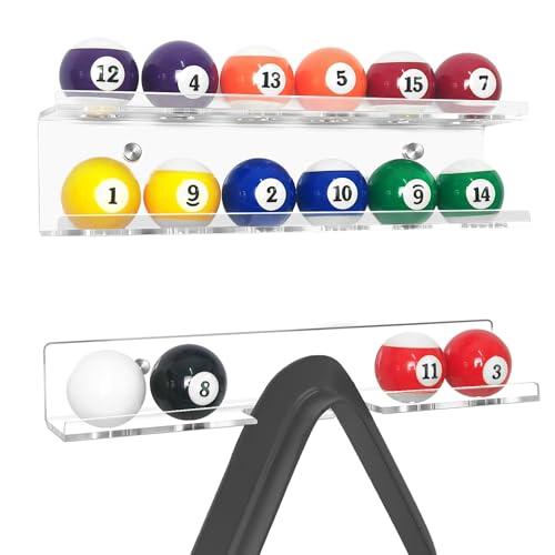 Set di mensole per palline da biliardo in acrilico, montaggio a parete, accessorio per piscina, supporto da parete per 16 palline, biliardo e stecca da biliardo, per sala da biliardo e bar (due pezzi)