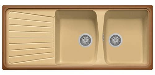 Lavello Cucina 2 Vasche Ultraquartz Terra di Francia con Gocciolatoio - Serie Spazio 116 cm