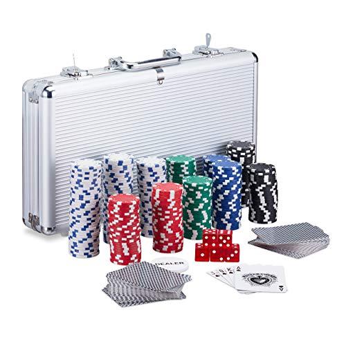 Relaxdays Poker Set, 300 Fiche, Argento