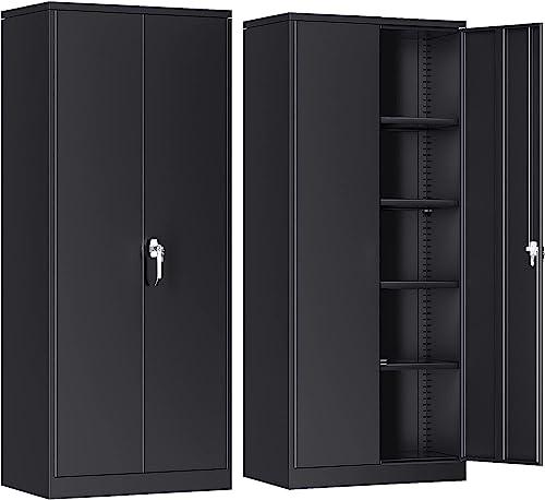 Armadietto Metallico SUPEER con 2 Ante e 4 Ripiani Regolabili, Nero