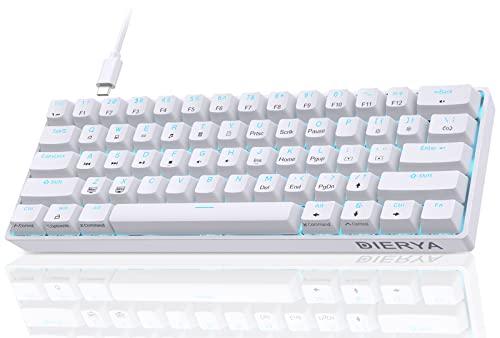 Dierya DK61se Tastiera da Gioco Meccanica al 60% con Interruttori Lineari, DK61se Keyboard Gioco Retroilluminazione Blu Ghiaccio, Type-C Mini Compact 61 Tasti Anti-Ghosting (Layout US,QWERTY) Bianco